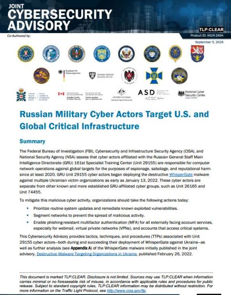 Die Aufnahme zeigt den Schriftzug "Joint Cybersecurity Advisory" und die Logos der Partnerbehörden. (Source: FBI) Die Aufnahme zeigt den Schriftzug "Joint Cybersecurity Advisory" und die Logos der Partnerbehörden.