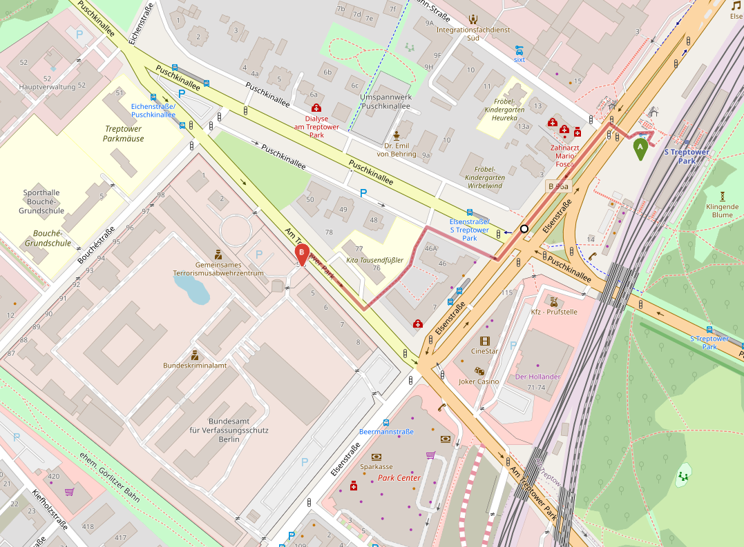 The image shows a map section of the city of Berlin. (Source: OpenStreetMap) The image shows a map section of the city of Berlin.