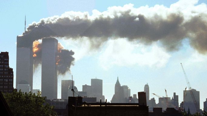 This September 11, 2001 photograph shows a perspective of the terrorist attack on the World Trade Center in New York City from a building in New Jersey. (Source: g49/Globe-ZUMA/picture alliance) This September 11, 2001 photograph shows a perspective of the terrorist attack on the World Trade Center in New York City from a building in New Jersey.